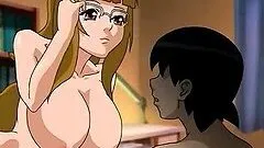 Anime jerking a dick with her boobs