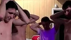 Gay teen gets mouth cumshot in orgy
