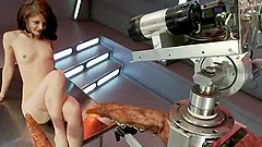 Sensi Pearl fingers her vag while getting it fucked by a sex machine