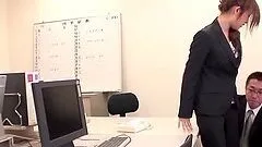 Japanese chick gets her vag drilled through a hole in her pants