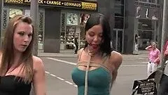 Exotic and busty brunette is getting fucked in public