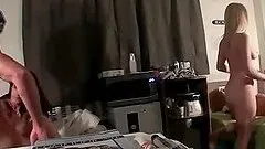 Hot ass chick jumping dick in POV at college orgy