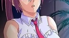 Adorable hentai babe blowing a huge loaded shaft