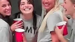 College hotties drinking and flashing assets at a party
