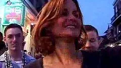 Gorgeous woman is flashing out her tits in public