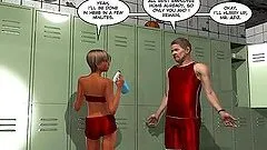 Busty 3D hottie gets balled in the locker room