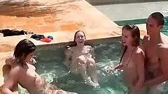 Naked teen babes cunt licked in foursome outdoor