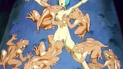 Chained hentai groupfucked by monster frogs