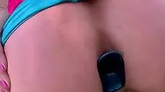 Outdoor ass hole toying video with blonde slutty MILF