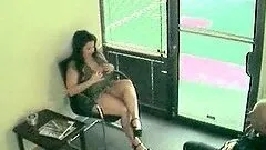 Security cam video with a brunette sucking a dick