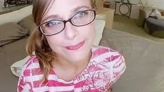 Petite white girl with glasses takes on...