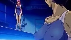 Pink-haired anime cutie gets her pussy fingered in a pool