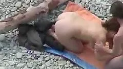 Sexy babe is getting a huge cock of her boyfriend on the beach