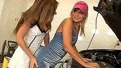 Two hot lesbian chicks have sex in a car service