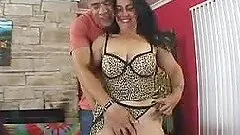 Mature brunette sucks a fat cock before taking it in her hairy cunt