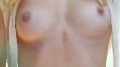 Pretty blonde Lauren Ash shows off her cute slim body outdoors