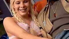 Kinzie Jo the sweet blonde with pigtails in interracial video