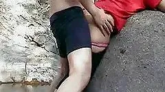 Sexy Indian babe bends over for him on the beach