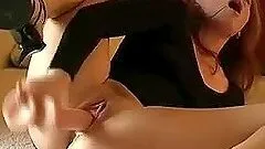 Brown-haired hottie moans sweetly while fucking her pussy with a toy