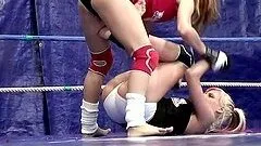 Hot chicks have lesbian sex in the locker room after sparring