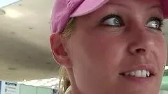 Amazing blonde girl shows her slim body in backstage video