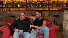 Three horny gays enjoy sucking each other's dicks in a club