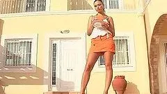 Sexy brunette goddess Hannah gets naked and plays with dildo