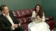 Slim brunette babe gets threesomed on her wedding day