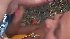 Outdoor amateur sex with slut rubbing and fucking dick