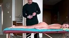 Hot babe gets naked body massaged with oil