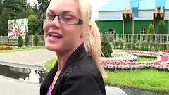 Sexy blonde girl fingers her pussy in public place