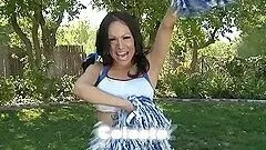 Transsexual Cheerleader Celeste plays with that hard cock
