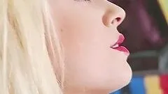 Laya Bella the long-haired blonde posing naked on the stairs