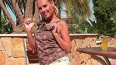 Zuzana the skinny blonde babe toys herself with a banana