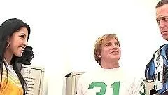 Kimberly Gates gets fucked and facialed in the locker room