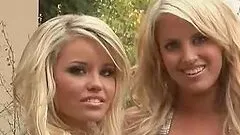 Two adorable blonde Playboy models posing naked outdoors