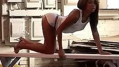 Diem Nguyen the stunning mulatto poses naked on a bench