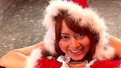 Nasty Japanese Santa girl Akiho Yoshizawa lets her BF cum on her face