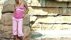 Chick By A Fountain With A Vibrator