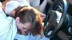 Deep blowjob in the car and outdoor sex