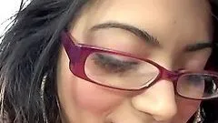 Girl With Glasses Gets Her Hairy Pussy Fucked.