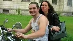 Amateur anal fuck on a bike and huge facial too