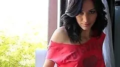 Sweet Evelyn Garcia fondles her small tits and hot ass