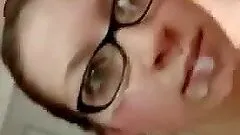 Kinky cumshot action with hottie wearing glasses
