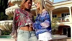 Seductive girls have hot lesbian sex in the fountain