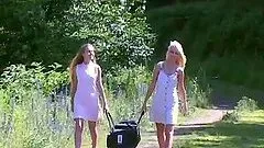 Two nasty girls make lesbian love instead of having picnic