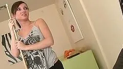 Gorgeous brunette Jenny Anderson gets naked and spreads her legs for him