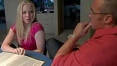 Amber Rain the sizzling blonde in glasses gets pounded