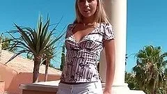 Sexy girl with perfect body finger fucking her pussy on a balcony