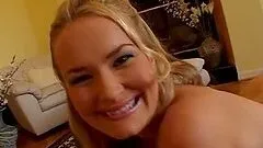 Hot interracial threesome featuring Sunshine ends with a cumshot on her boobs